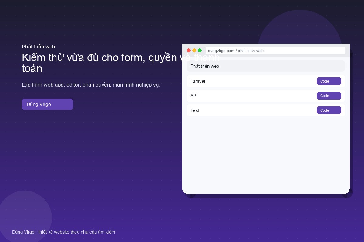 Kiểm thử vừa đủ cho form, quyền và thanh toán — phát triển web