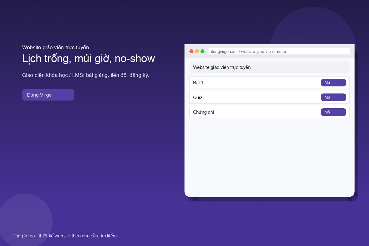 Lịch trống, múi giờ, no-show — website giáo viên trực tuyến