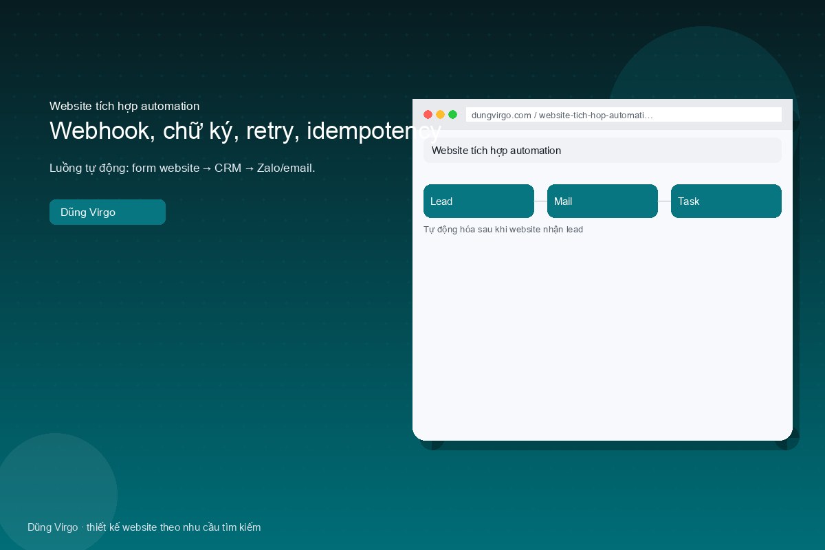 Webhook, chữ ký, retry, idempotency — website tích hợp automation