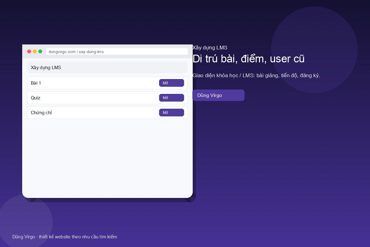 Di trú bài, điểm, user cũ — xây dựng LMS