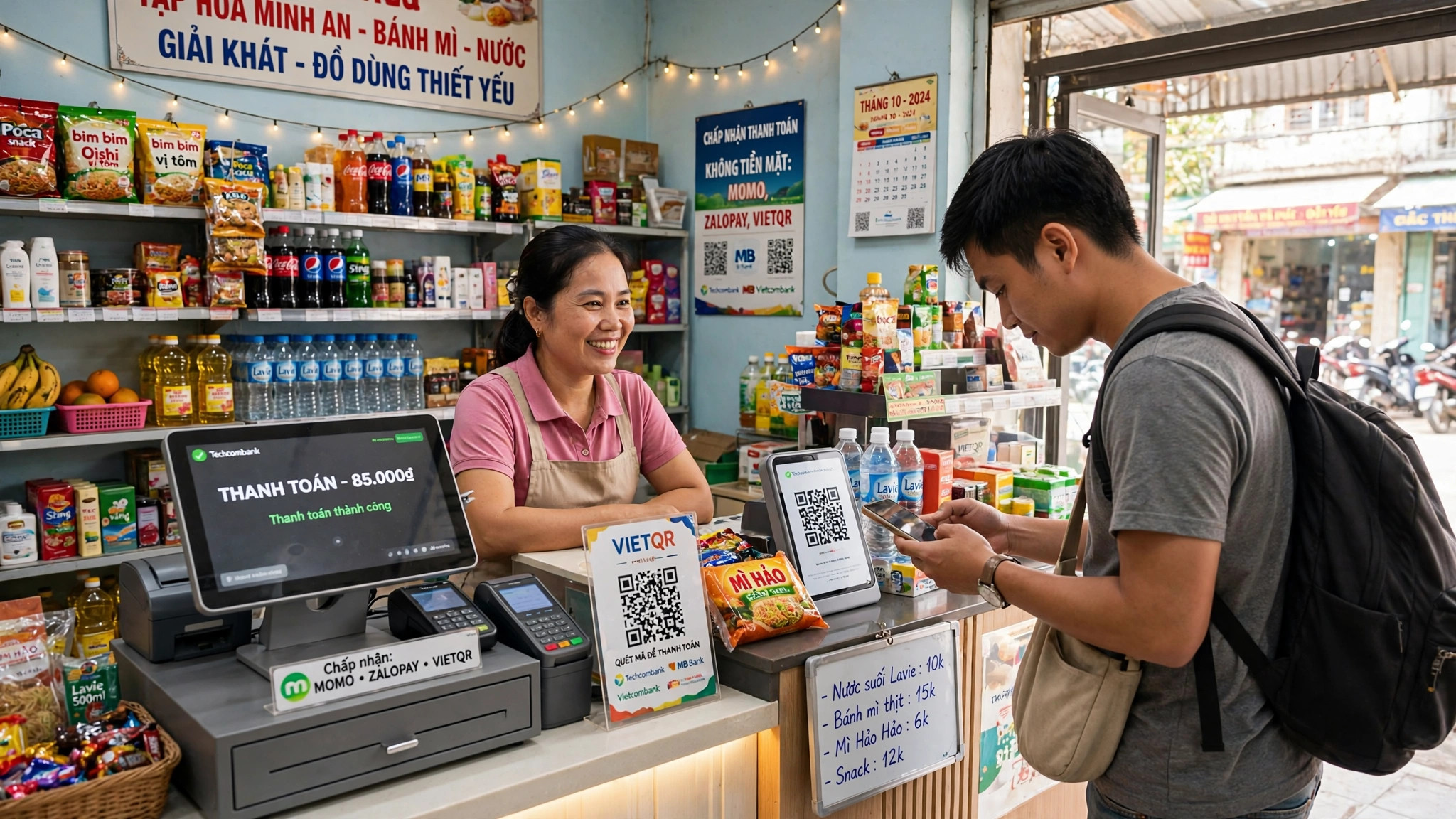 Kh&aacute;ch h&agrave;ng qu&eacute;t m&atilde; QR thanh to&aacute;n tại cửa h&agrave;ng hộ kinh doanh đ&atilde; chuyển đổi số