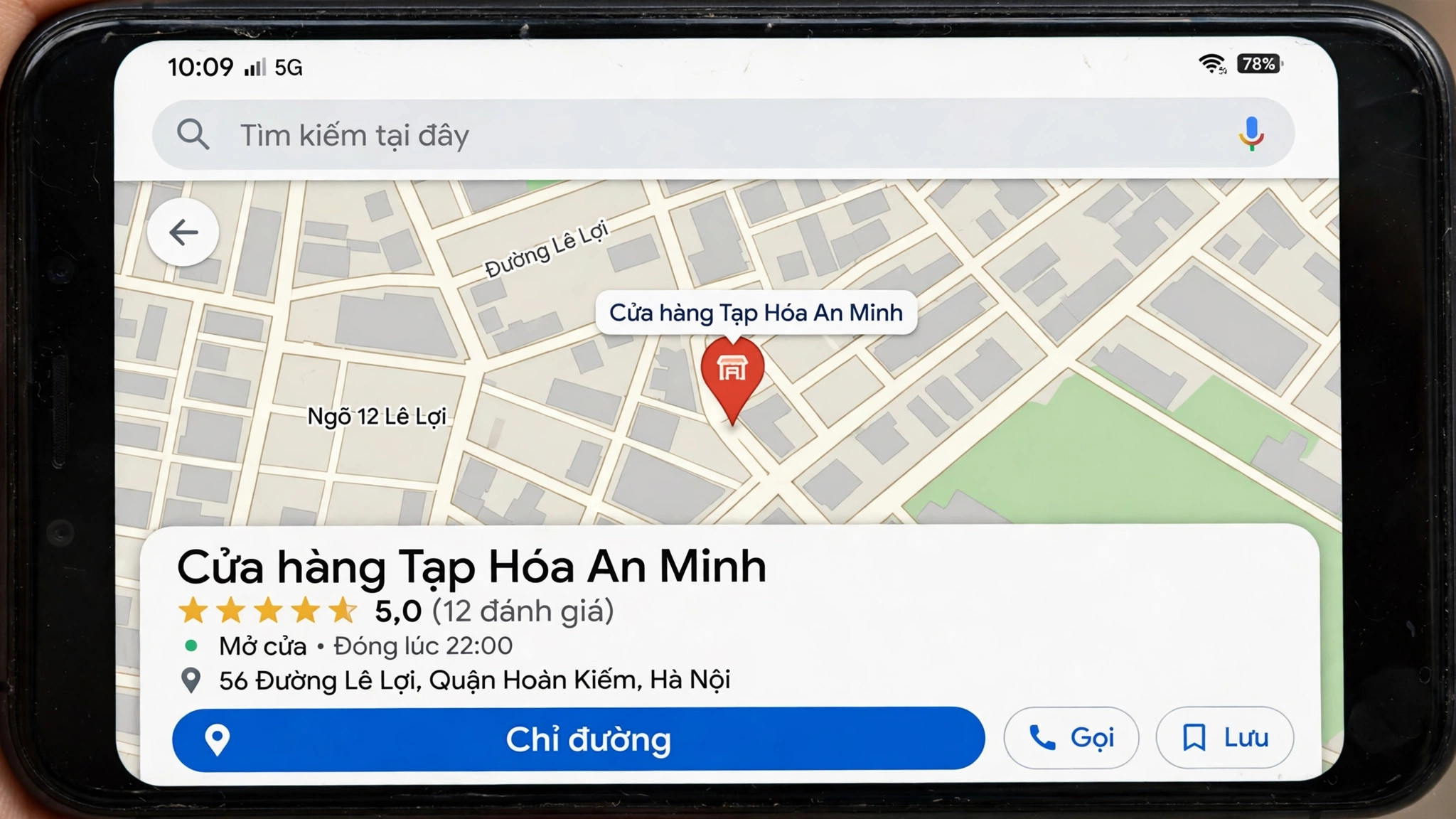 Địa điểm doanh nghiệp hiển thị tr&ecirc;n Google Maps với đ&aacute;nh gi&aacute; v&agrave; giờ mở cửa