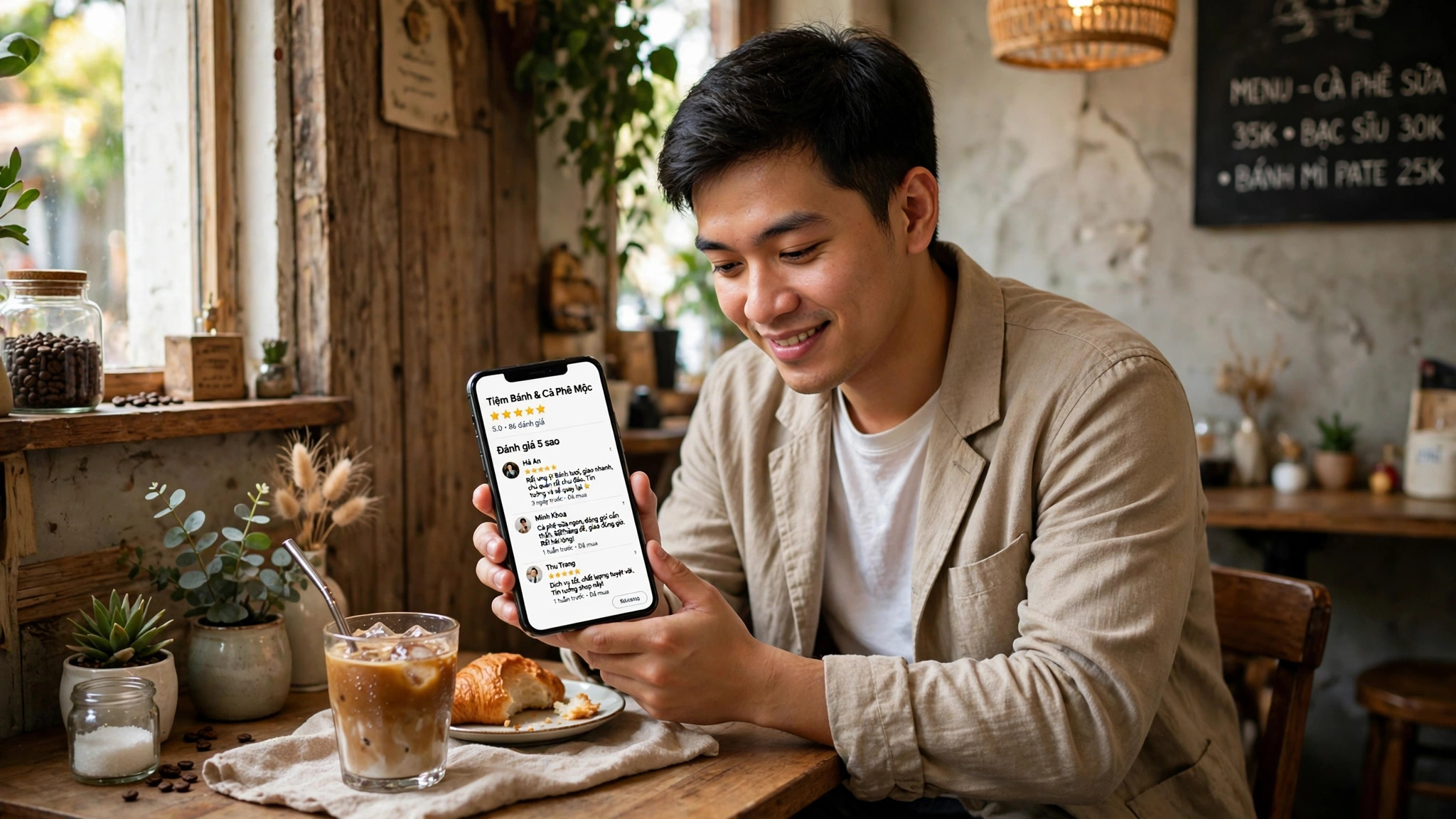 Kh&aacute;ch h&agrave;ng xem đ&aacute;nh gi&aacute; 5 sao của doanh nghiệp tr&ecirc;n Google Maps trước khi quyết định mua