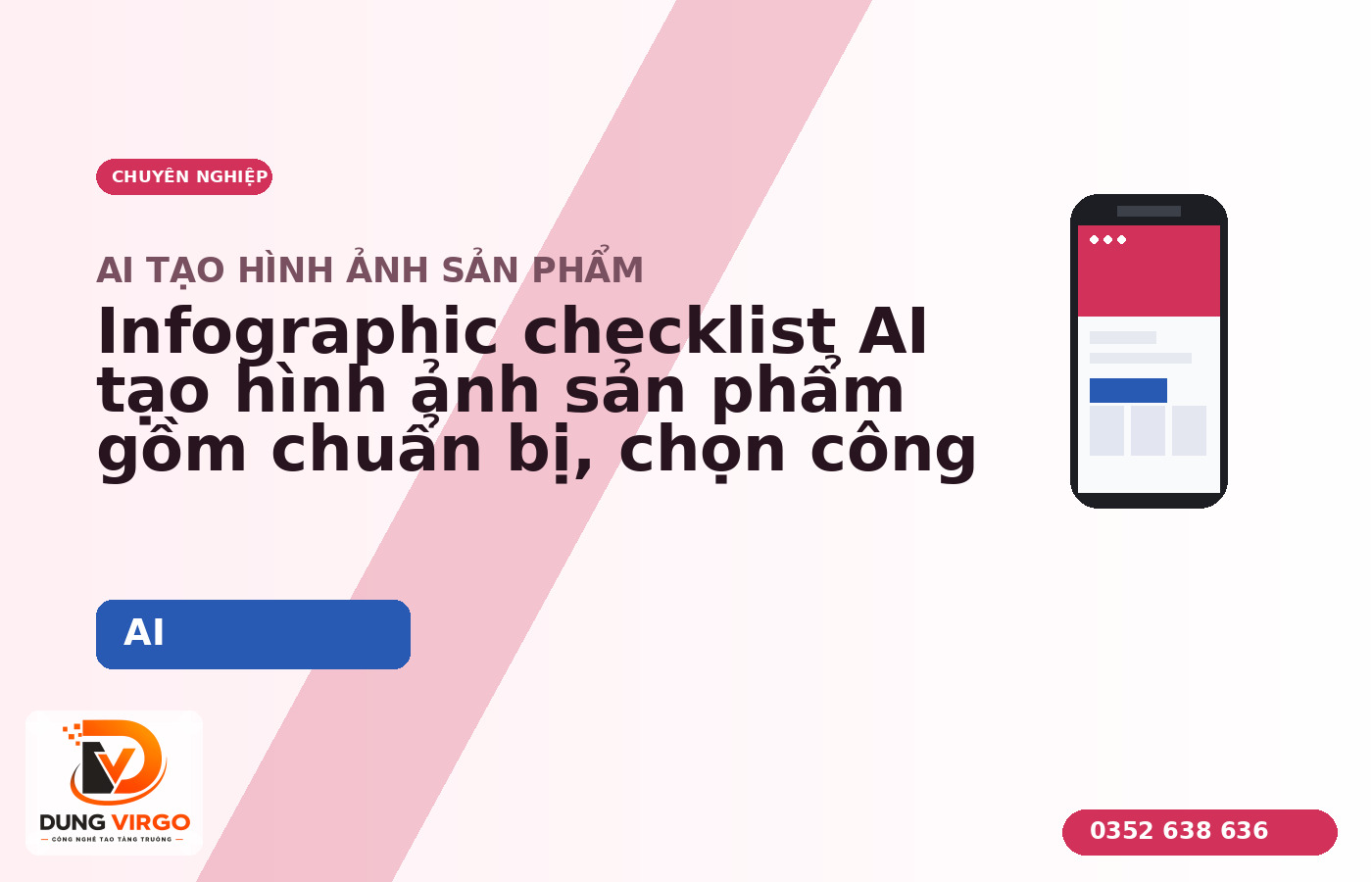Infographic checklist AI tạo hình ảnh sản phẩm gồm chuẩn bị, chọn công cụ, duyệt ảnh và đo hiệu quả