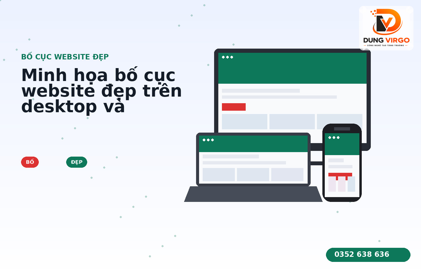 Minh họa bố cục website đẹp trên desktop và mobile